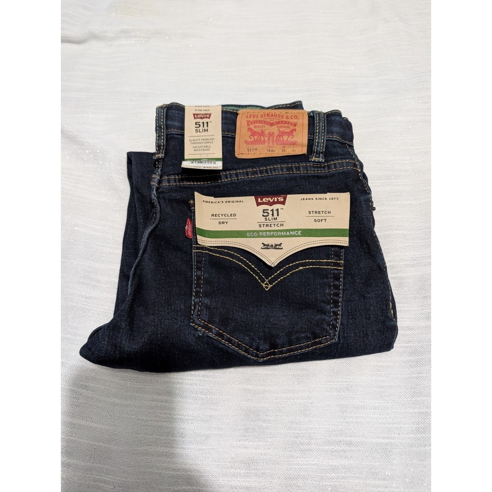 Levi's 511 Slim Boys Jeans 18 Regular 29x31 Eco Performance Dark Wash Flex   NWT